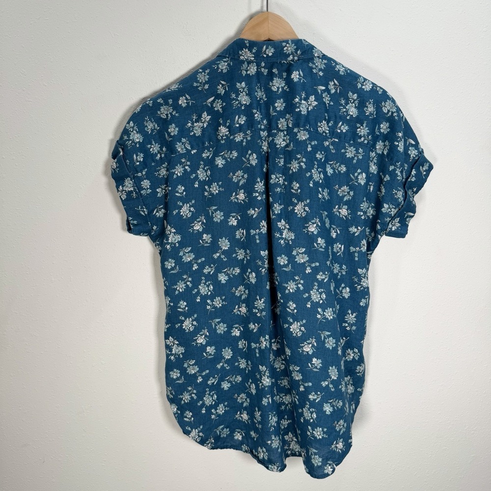 Ralph Lauren Shirt 100% Linen Womens Sz M Dark Teal Floral Short Sleeve Classic - Picture 6 of 7